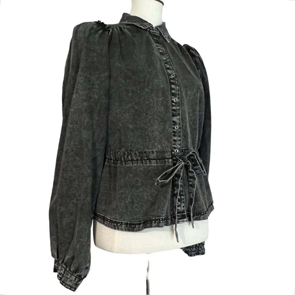 Fashion Nova Karmen Puff Sleeve Blouse in Black Wash Size Large - Picture 4 of 12